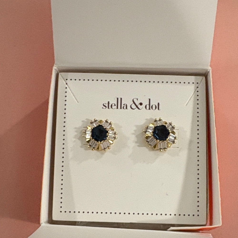 Stella & Dot Gold Earrings with Blue Center (Heirloom Studs)